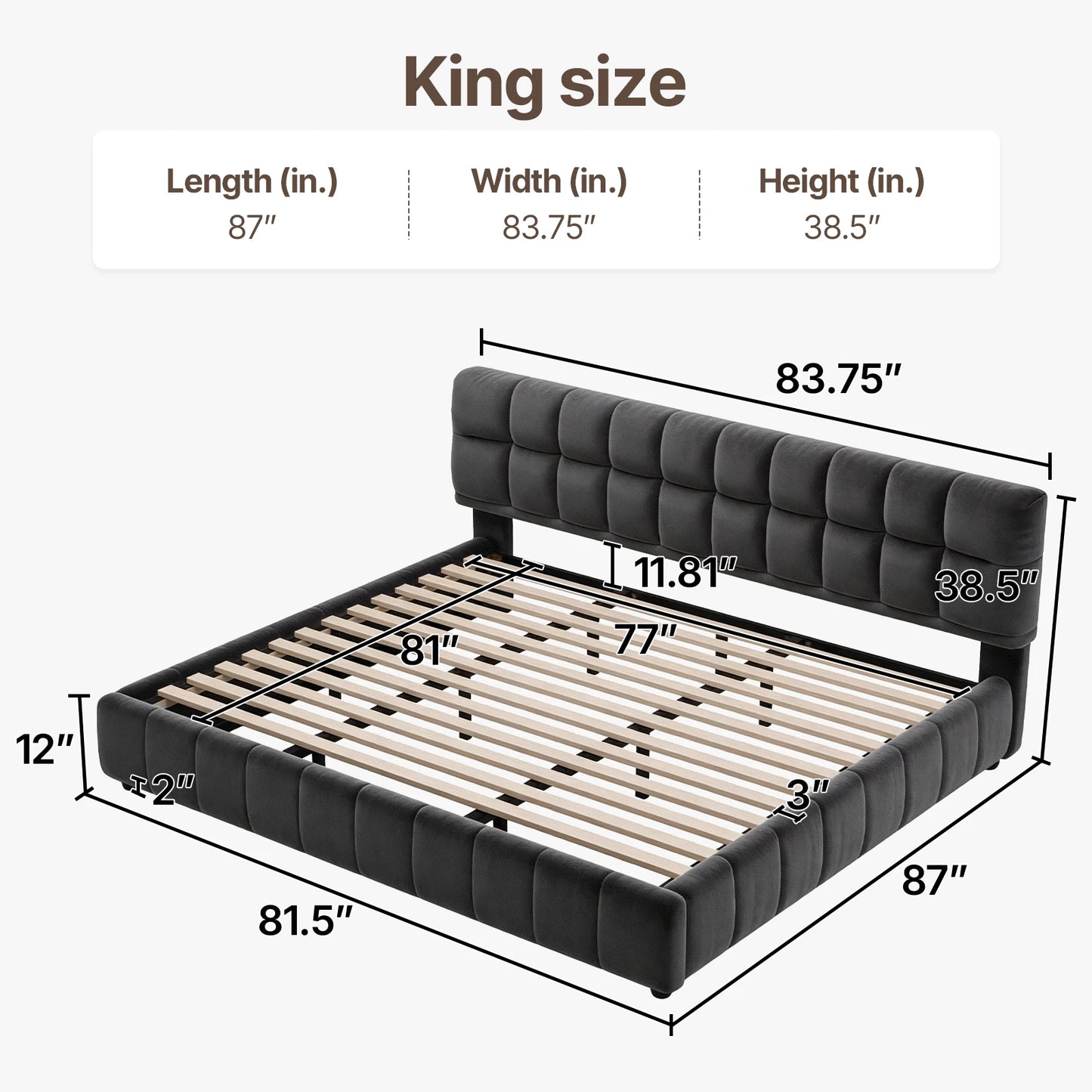 QWC Platform Bed With Headboard, Footboard, Block Design