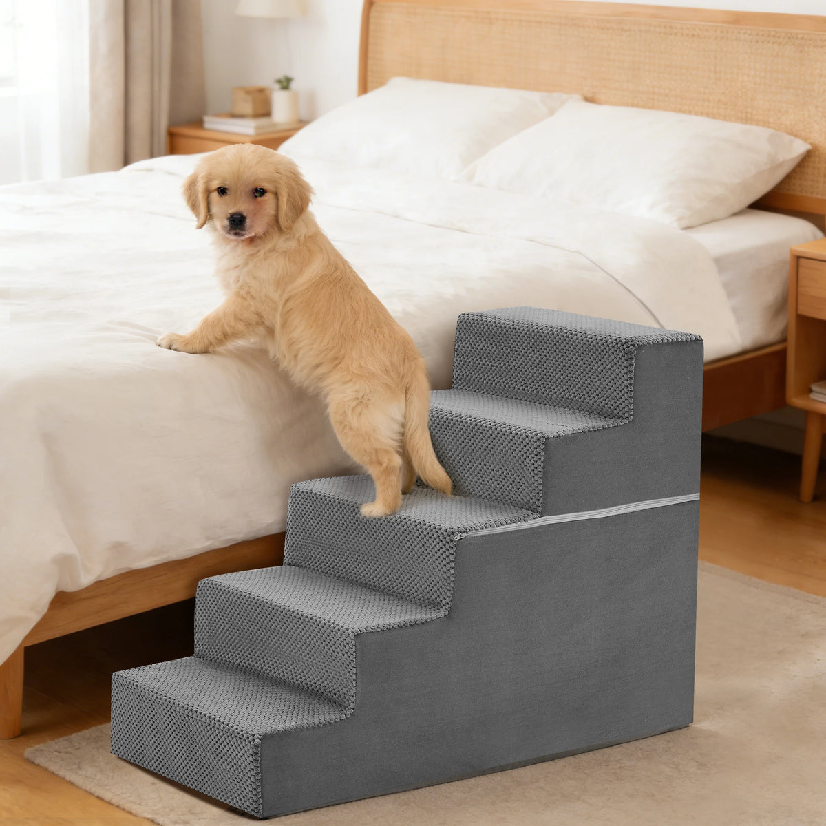 JHK Curved Foam Dog Stairs With Non Slip Pet Staircase