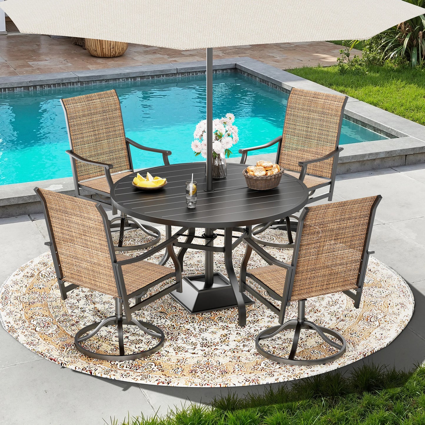 Outdoor Patio Dining Table, 41" Round Patio Table with 1.57" Umbrella Hole, Metal Tables for Patio, Graden, Backyard, Poolside
