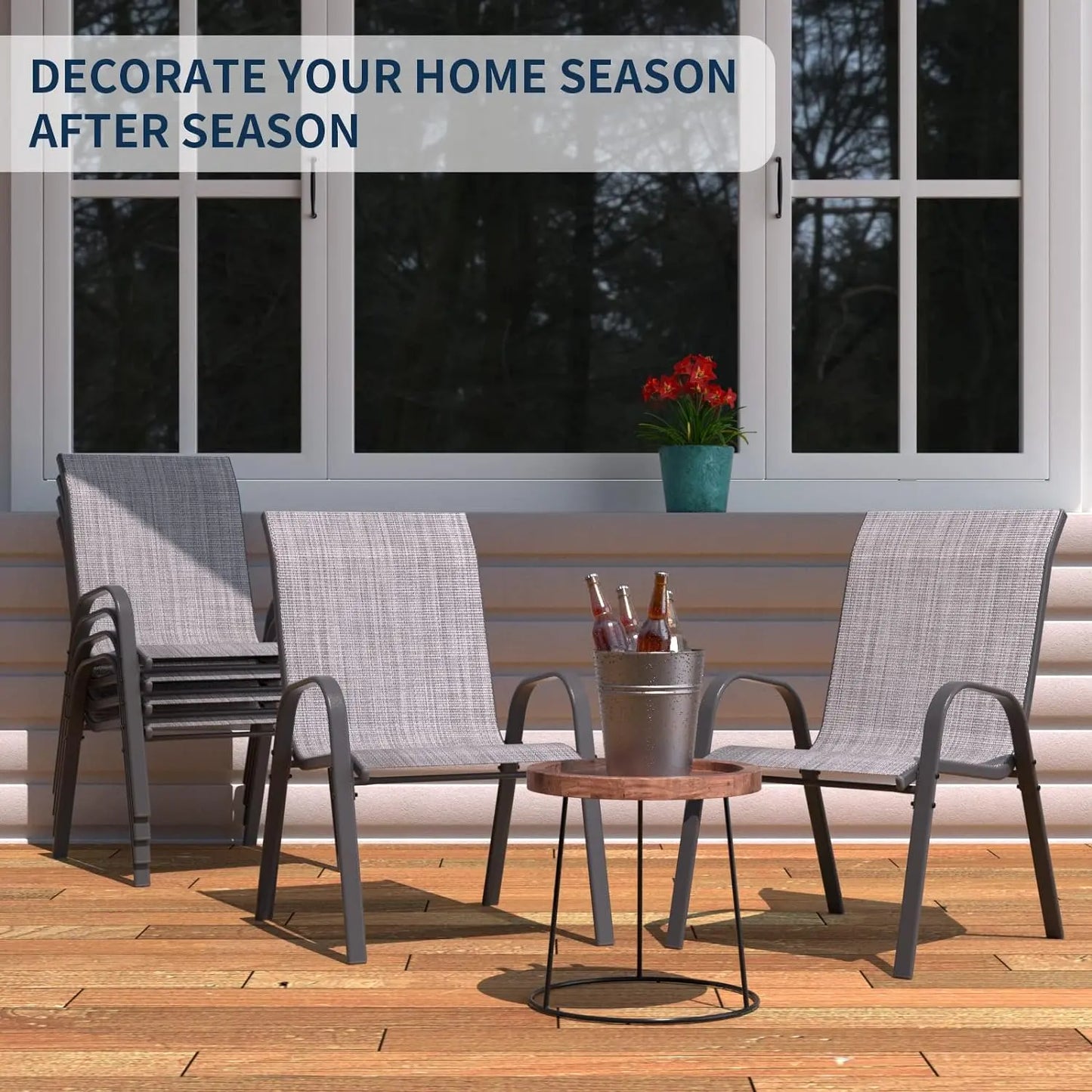 AuAg Outdoor Stackable Dining Chairs, 6-Piece High Back Set