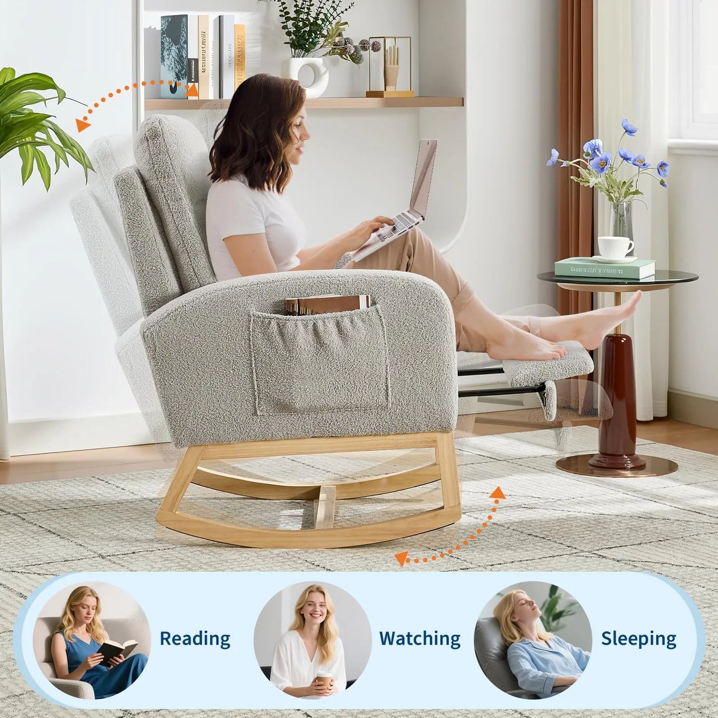 Teddy Upholstered Rocking Chair With Footrest For Living Room