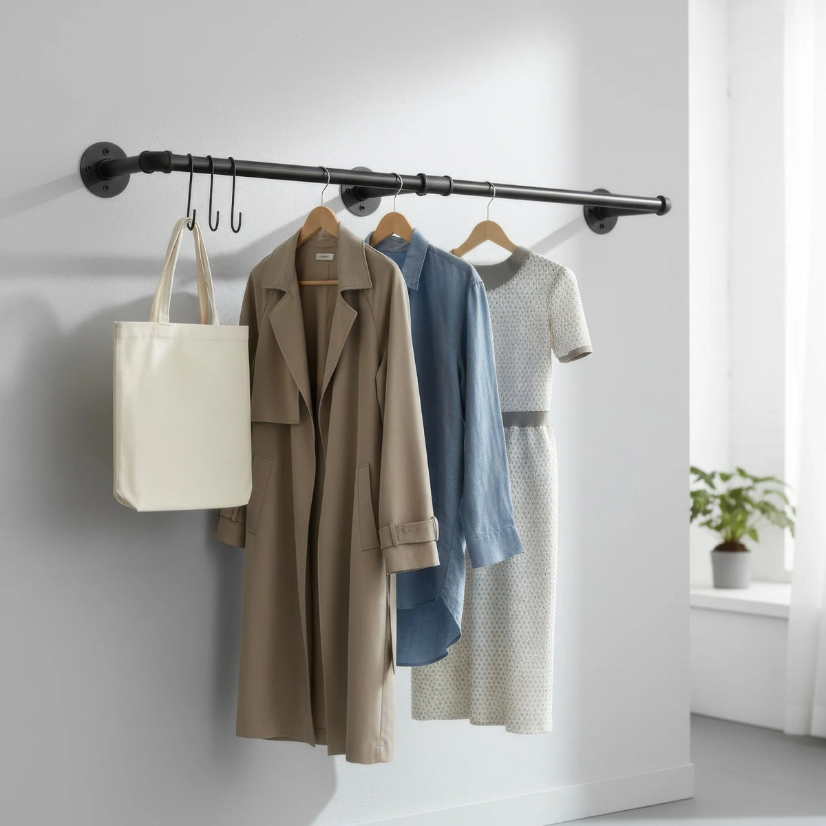 Industrial Pipe Wall Mounted Clothes Rack, Detachable Iron Garment Bar