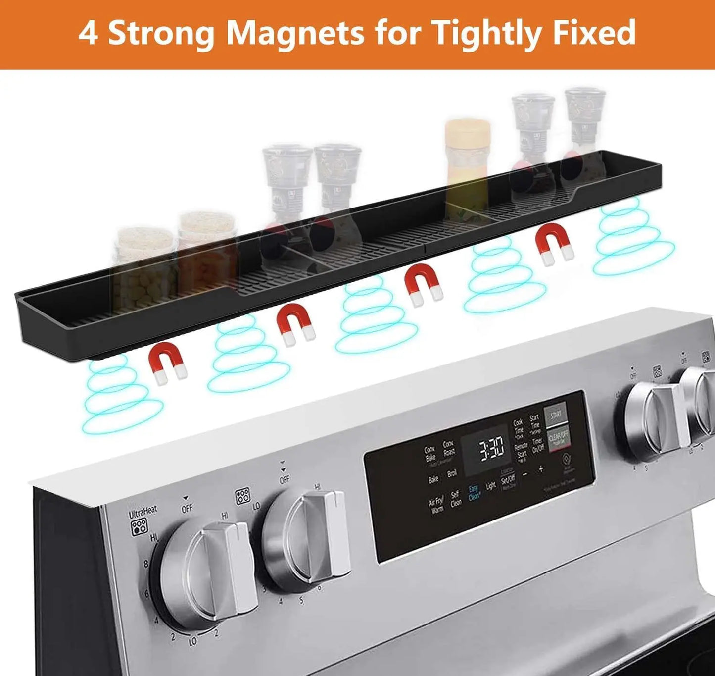 Magnetic Stove Top Shelf Organizer With 3 Compartments Silicone