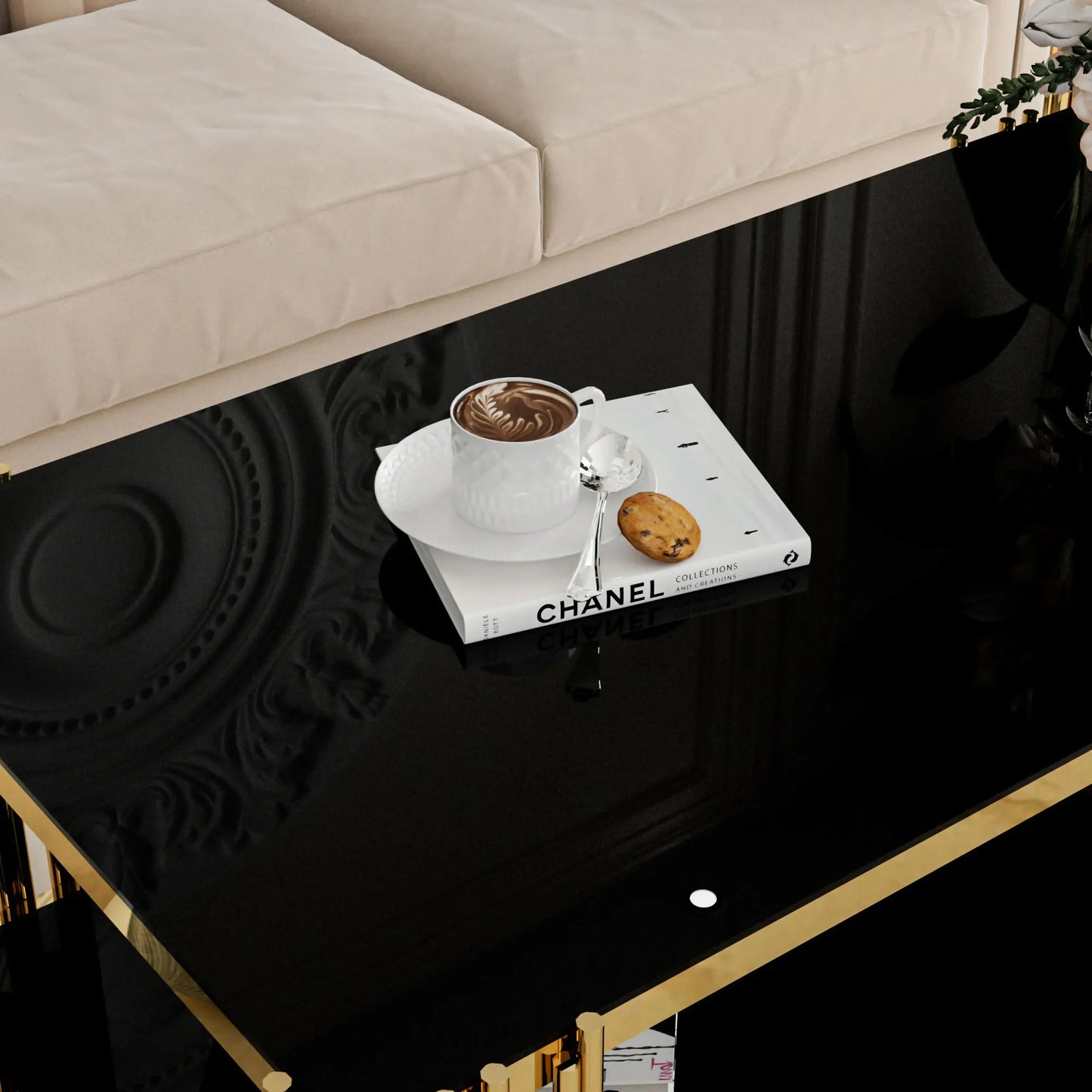 Modern Stainless Steel Rectangular Glass Coffee Table With Gold Legs