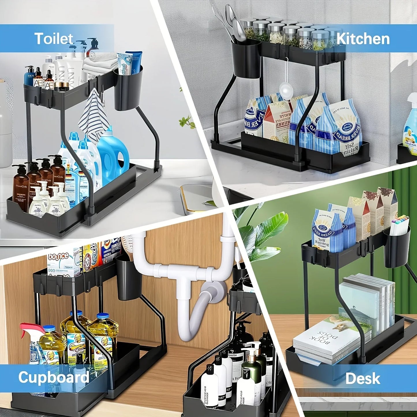 Space Saving Under Sink Organizer With Pull Out Storage Box