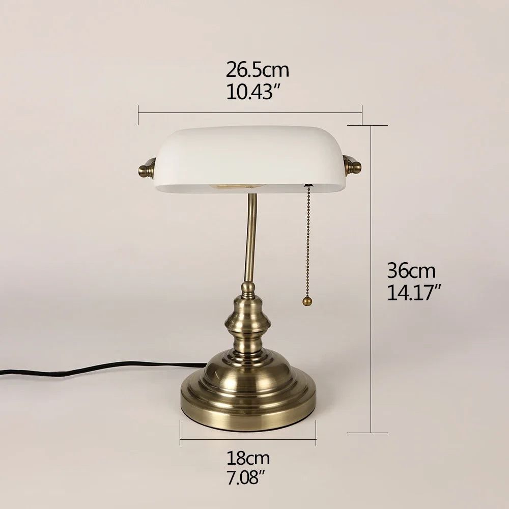 Newrays Glass Banker Desk Lamp With Zipper Switch Iron Base