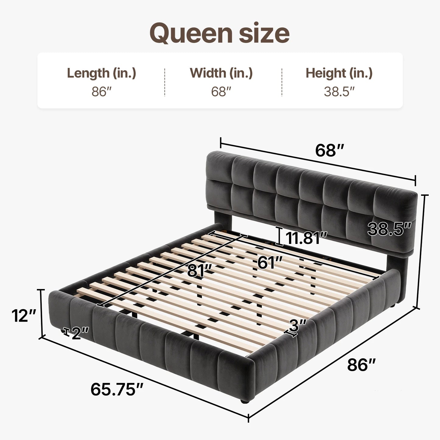 QWC Platform Bed With Headboard, Footboard, Block Design