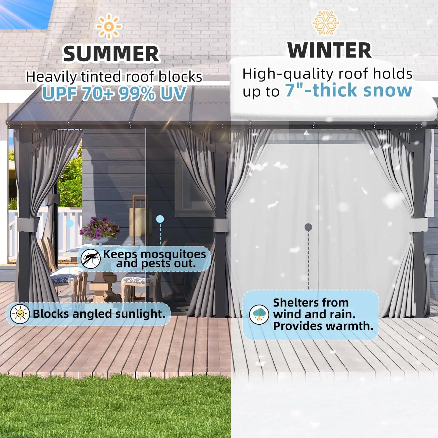 Lean To Hardtop Gazebo Curtains And Netting Wall Outdoor Shelter