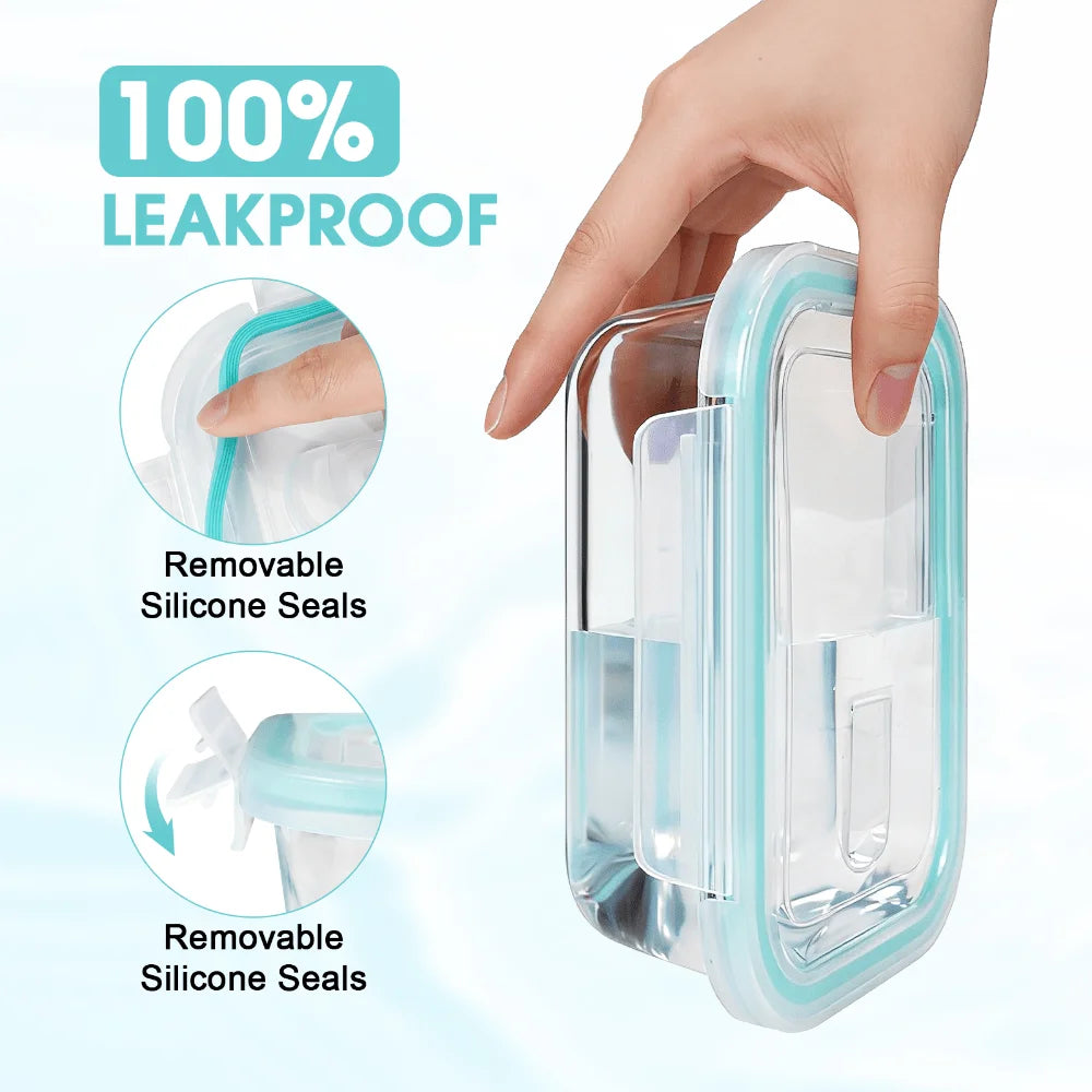 Glass Food Storage Containers With Airtight Snap Lids For Meal Prep
