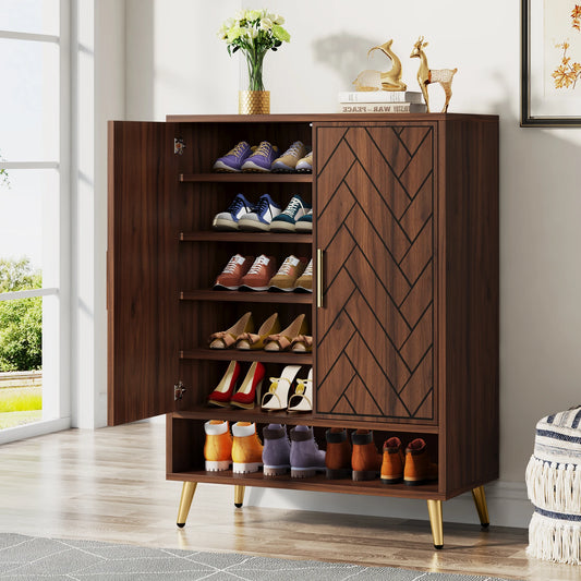 Tribesigns Six Tier Shoe Cabinet With Doors