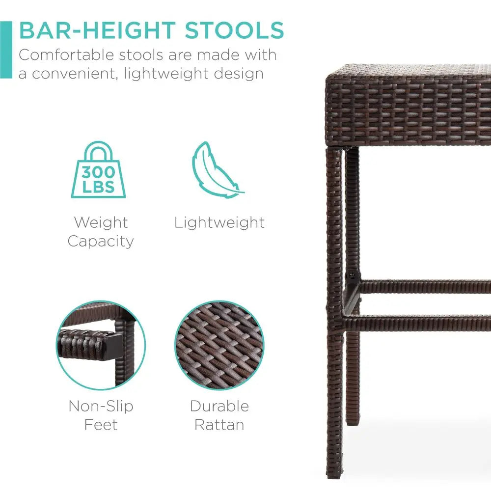 5Piece Outdoor Wicker Bar Table Set for Patio, Poolside, Backyard w Builtin Bottle Opener, Hidden Storage Shelf, Metal Tabletop