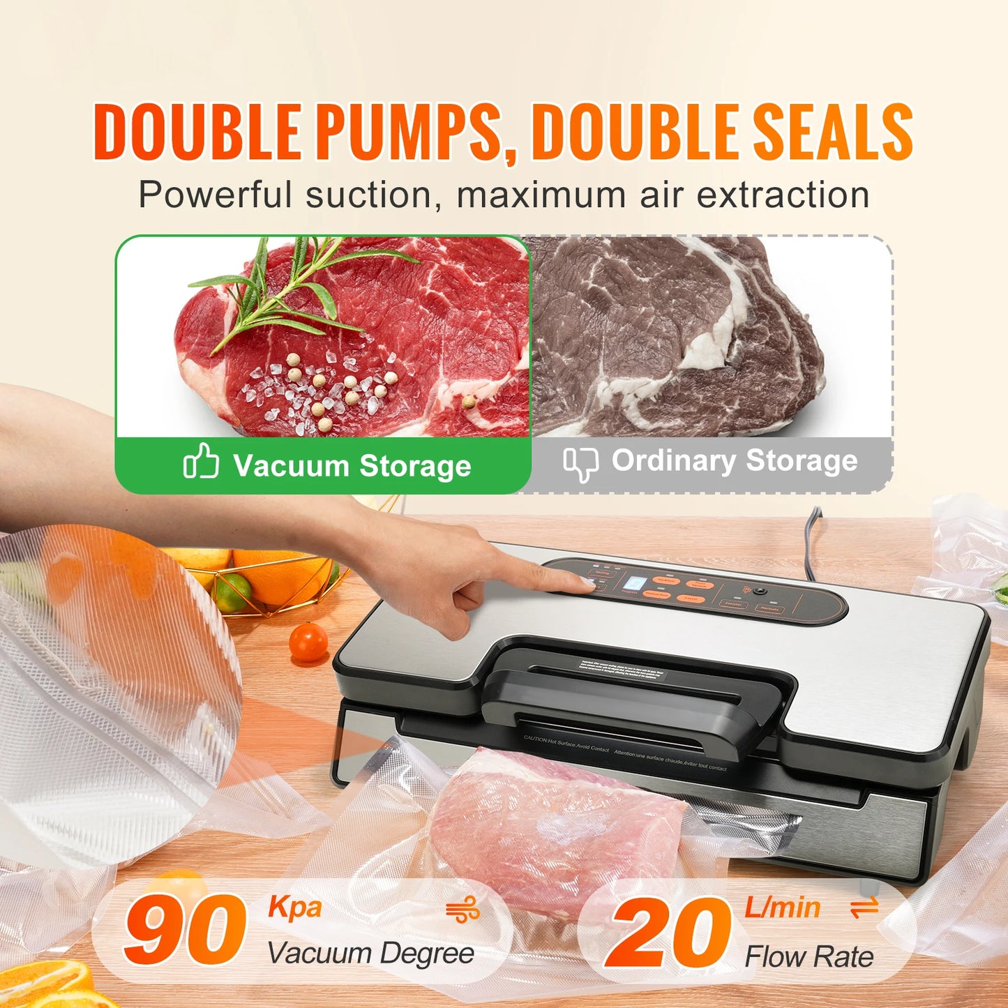 SucceBuy Vacuum Sealer Food Packaging Machine 90KPa 130W