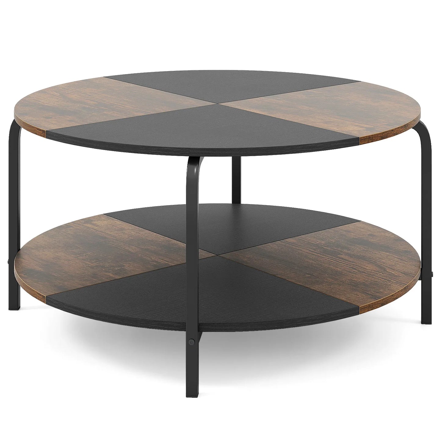 2-Tier Round Coffee Table w/ Storage Shelf, Metal Frame for Living Room Apartment