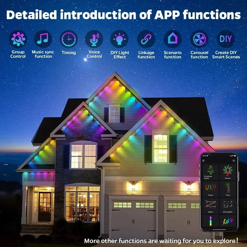 MIMIRGB Permanent Outdoor LED Light String Strip App Bluetooth Control