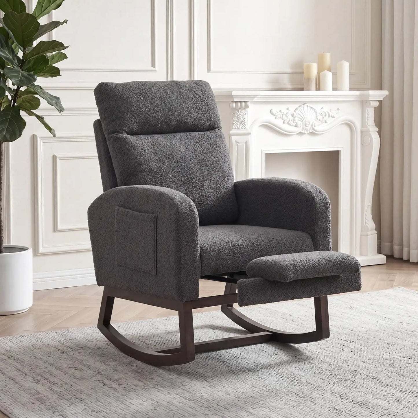 Teddy Upholstered Rocking Chair With Footrest For Living Room