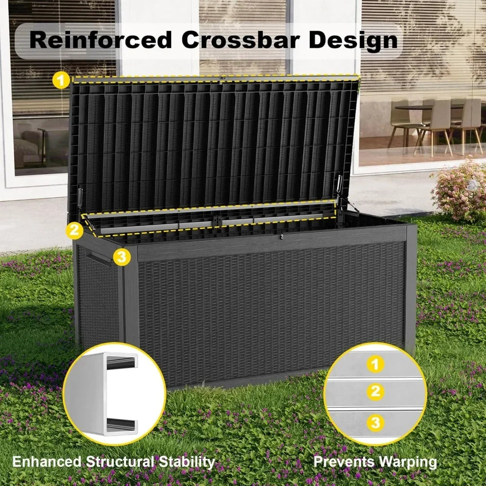 320 Gallon Waterproof Outdoor Deck Box, Lockable Storage for Garden Tools & Cushions, Weatherproof Resin Container