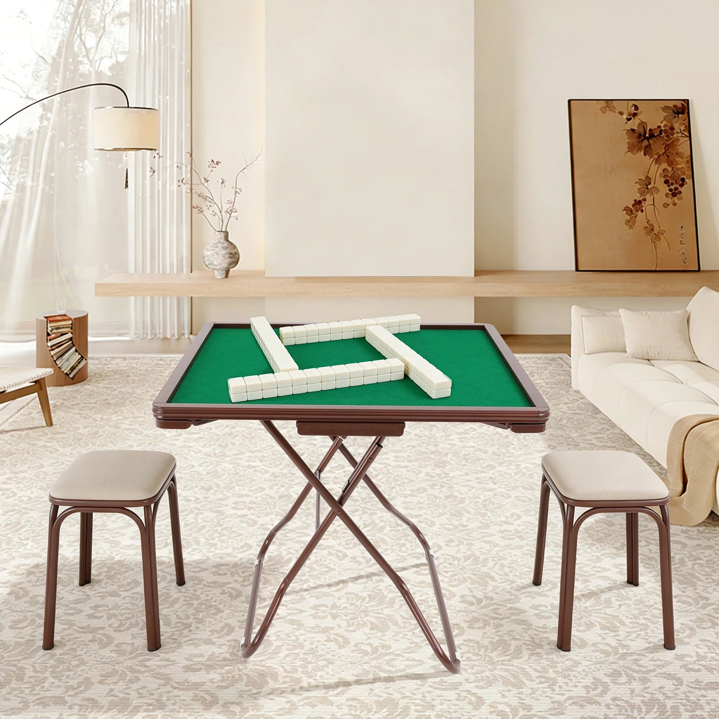 Bymaocar Foldable Mahjong Table With Velvet Surface 4 Cup Holders