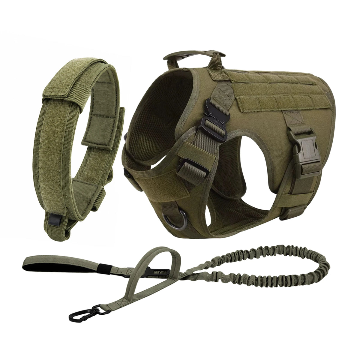 PETRAVEL Tactical Dog Harness Set With Leash And MOLLE Pouches
