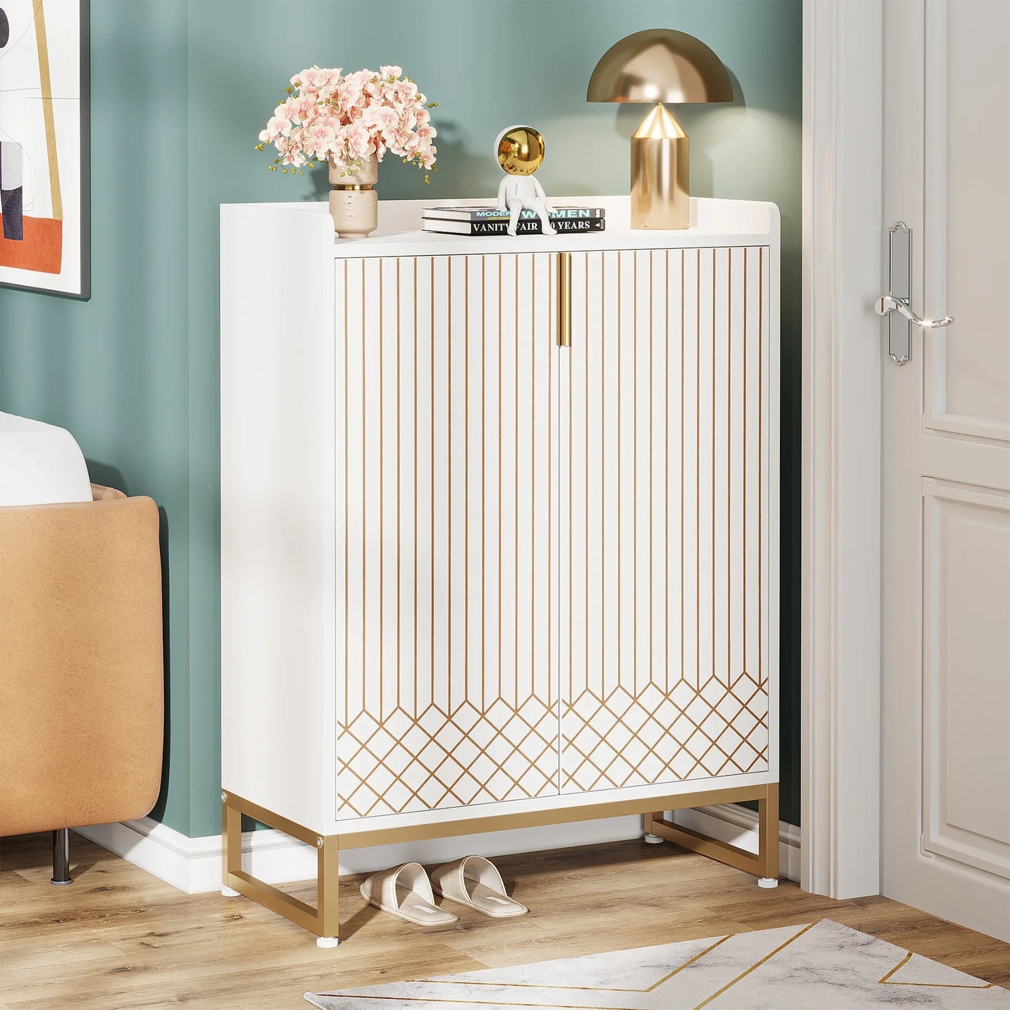 Tribesigns 5-Tier Wood Shoe Cabinet With Doors Storage Unit