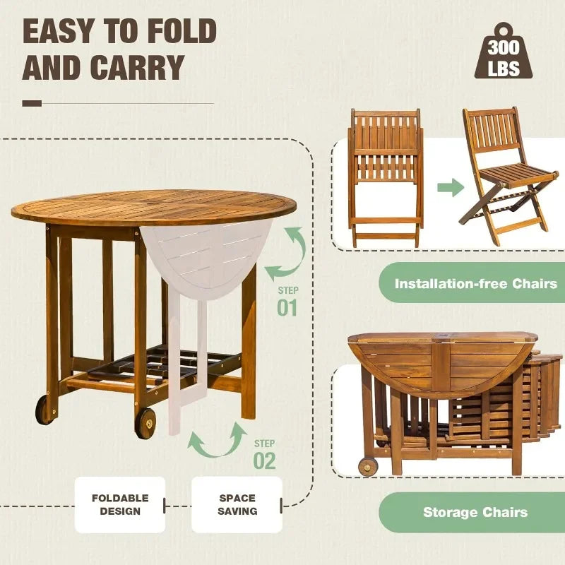 5 Piece Patio Dining Set With Acacia Wood Chairs Outdoor