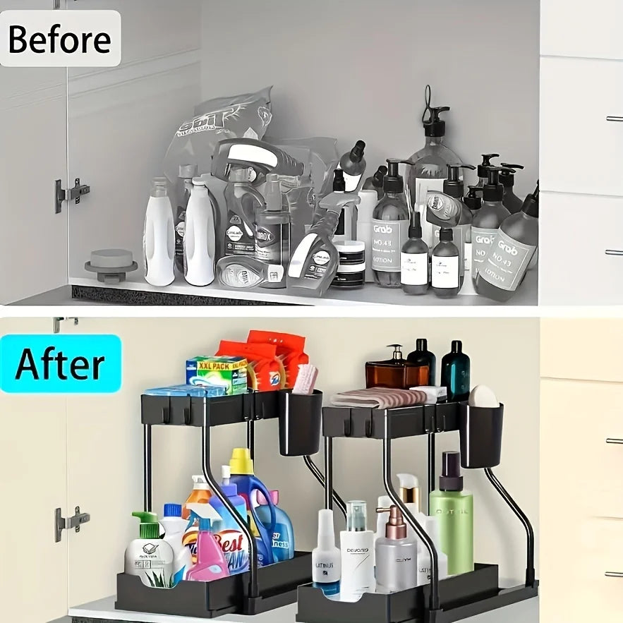 Space Saving Under Sink Organizer With Pull Out Storage Box