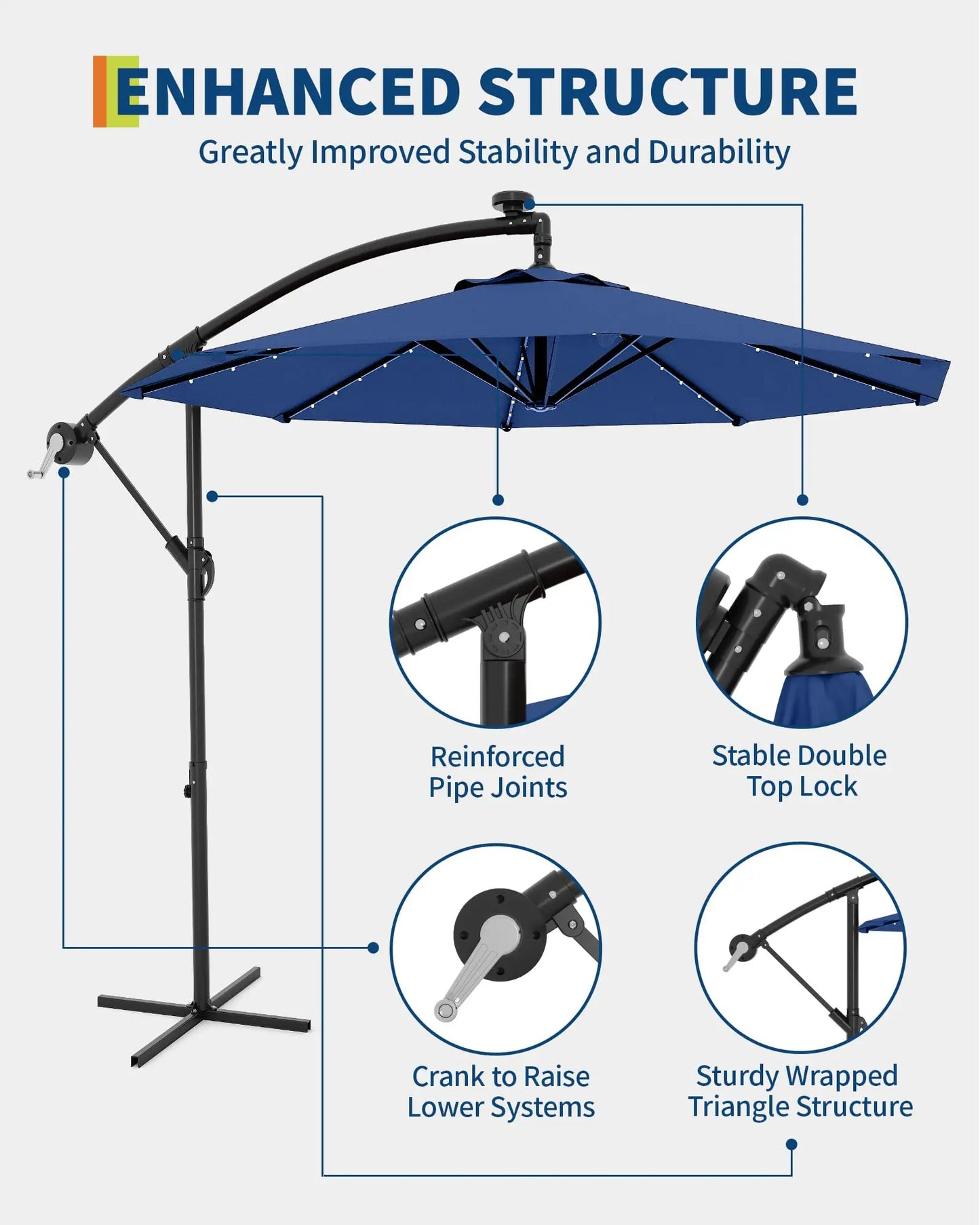 HiMISS Offset Patio Umbrella With Solar LED Lights