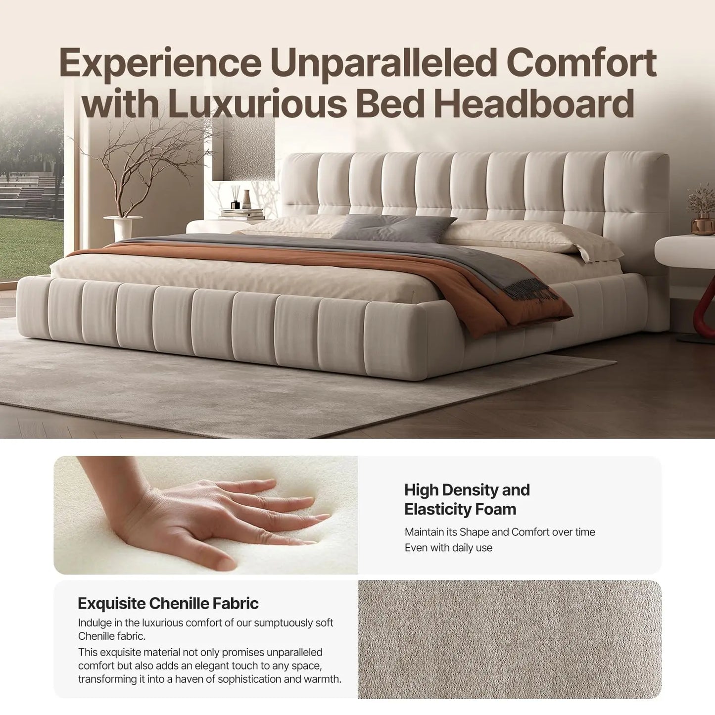 QWC Platform Bed With Headboard, Footboard, Block Design