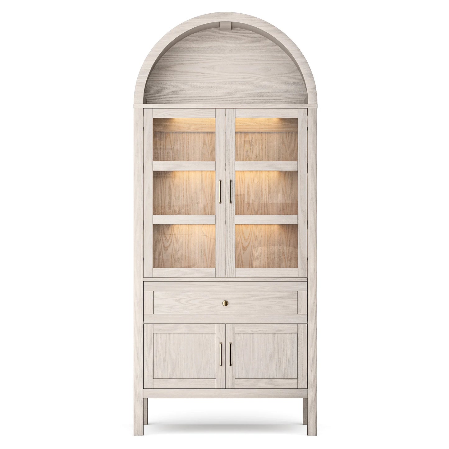Cottinch Arched Wood Bookcase With Adjustable Shelves And Dimmable LED Lights