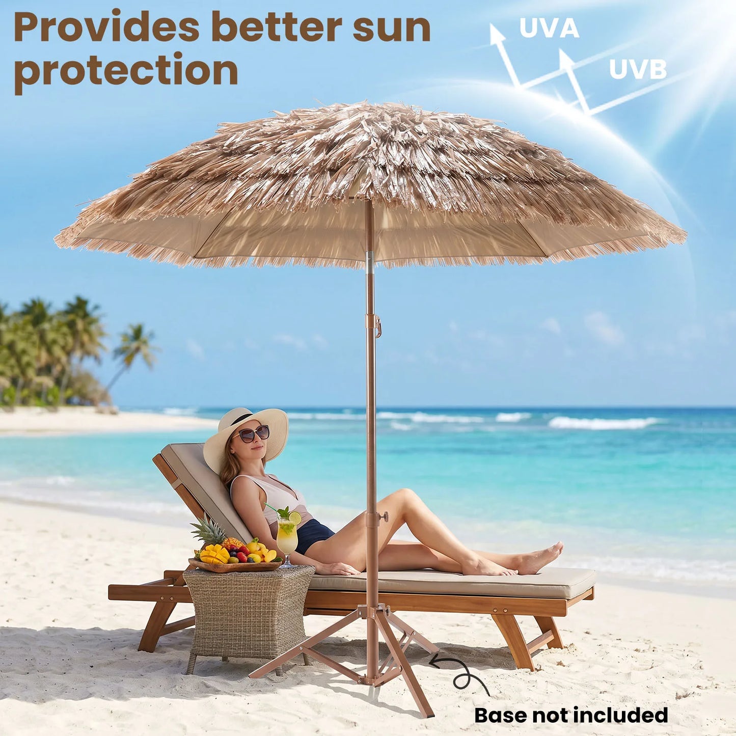 6.56FT Thatched Patio Umbrella with Tilt Adjustment & 8 Ribs Hawaii Straw Umbrella UPF 50+ UV Protection for Sand Garden Lawn