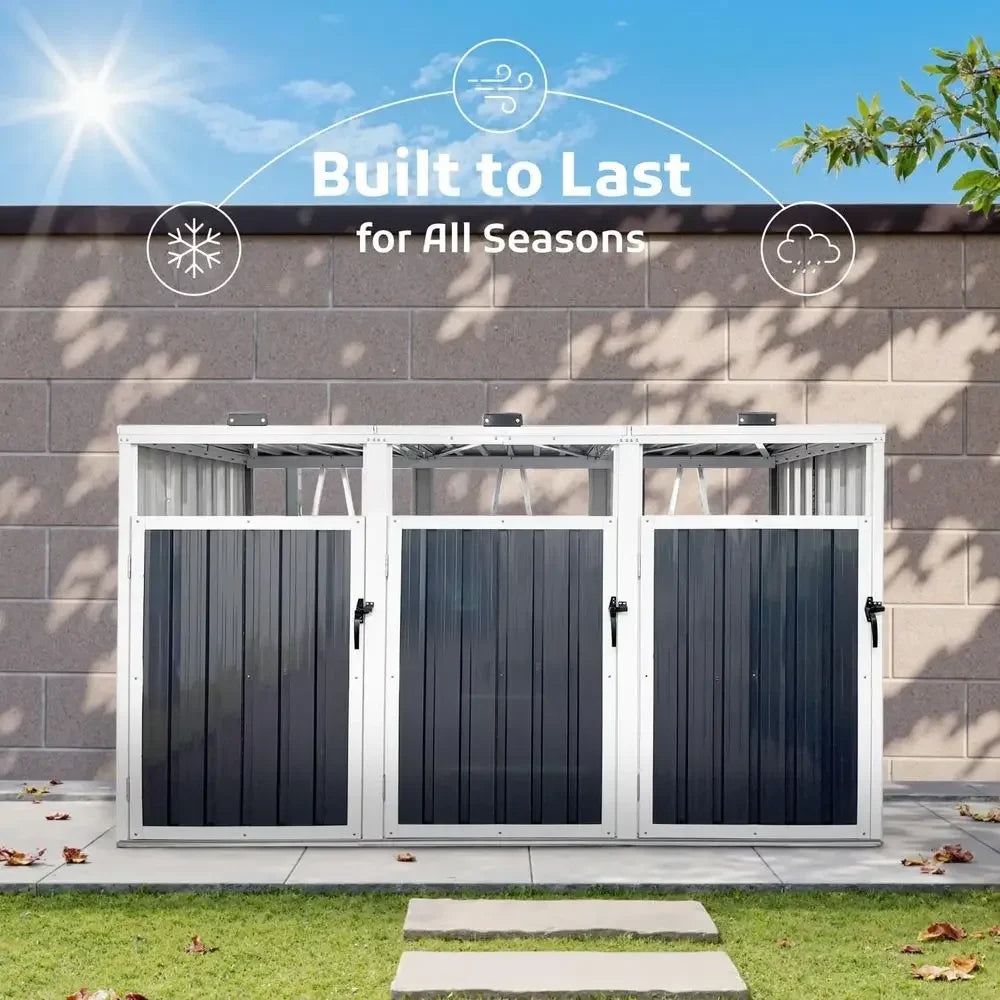7.3' x 2.7' Outdoor Metal Storage Shed, Waterproof Enclosure for Trash Cans, Ideal for Garden, Backyard, Poolside, Lawn