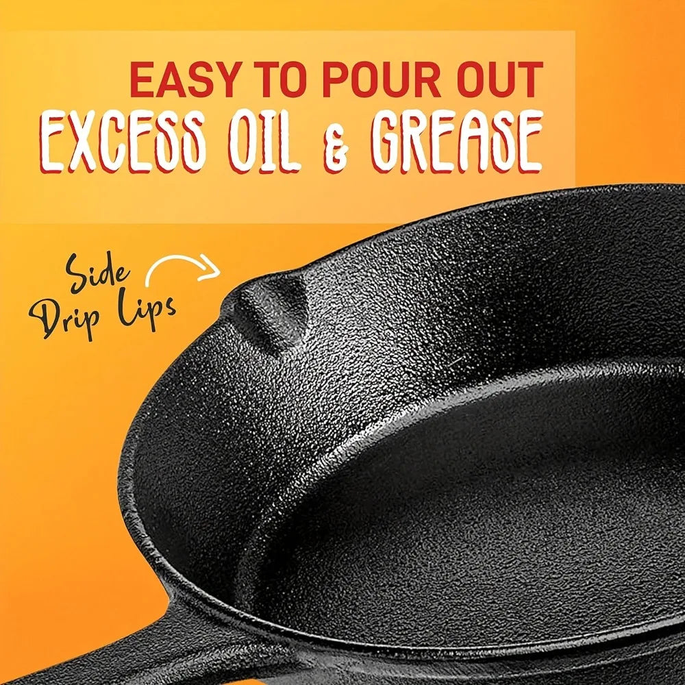 AEDG Cast Iron Skillet Set Preseasoned Non Stick Pans For Oven Grill Campfire