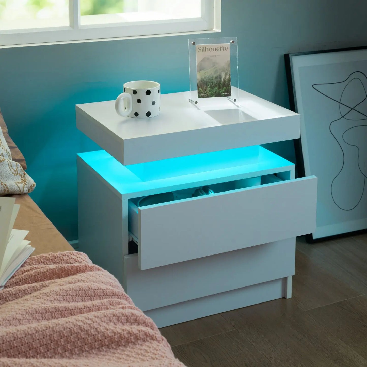 Cubehom Nightstand Set Of 2 With LED Light Two Drawers
