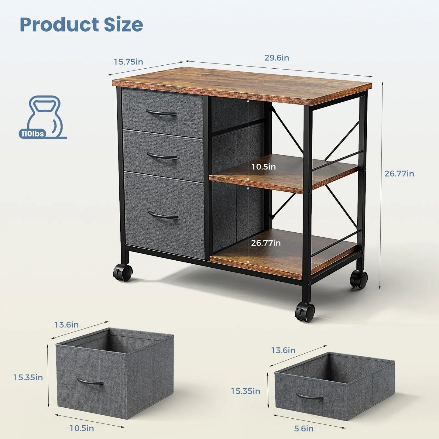 MCQ Living Room Movable 3 Fabric Drawers Cabinet Steel Frame Support Multiple Combination Options Storage Cabinet Of Furniture