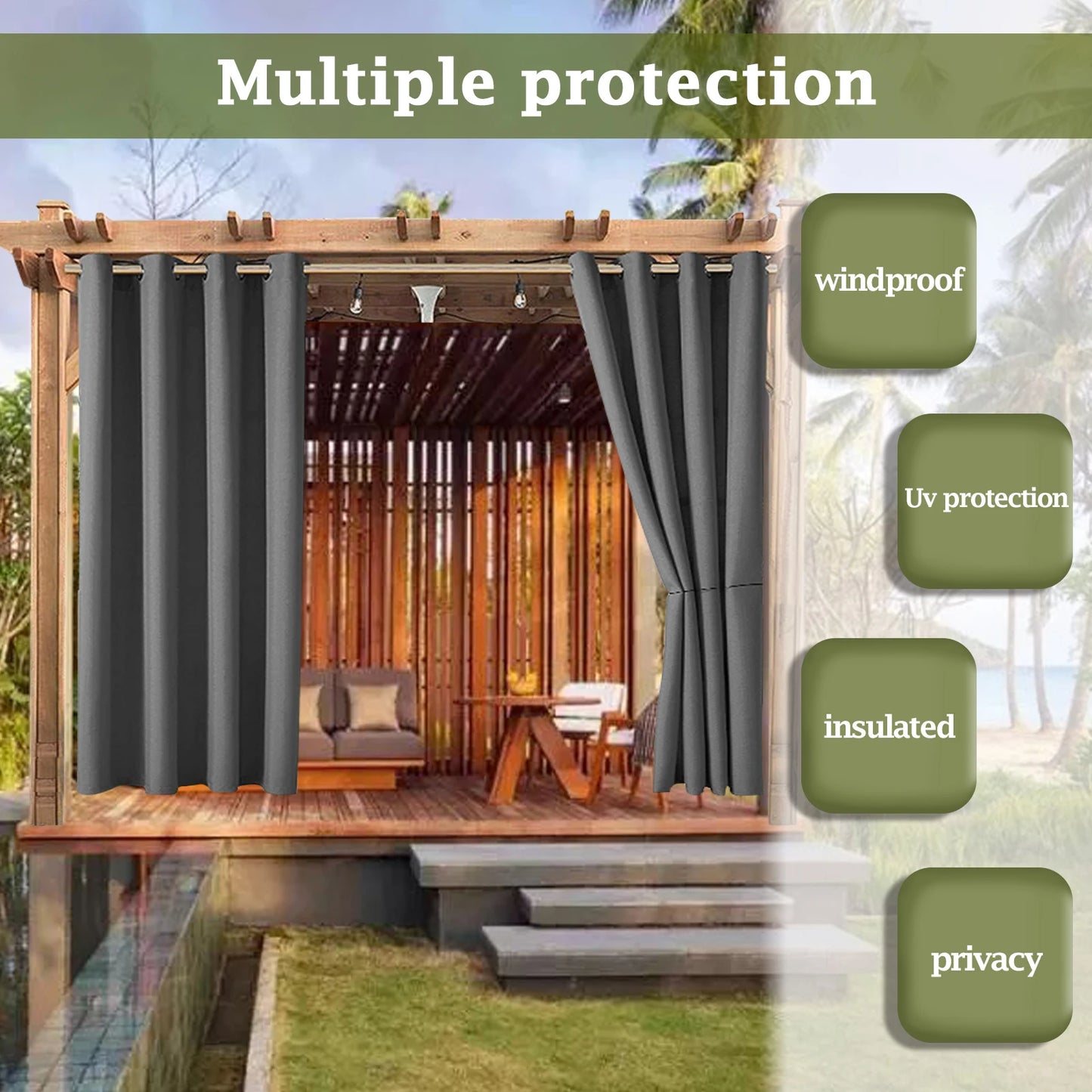 Outdoor Waterproof Blackout Curtains With UV Protection For Patio