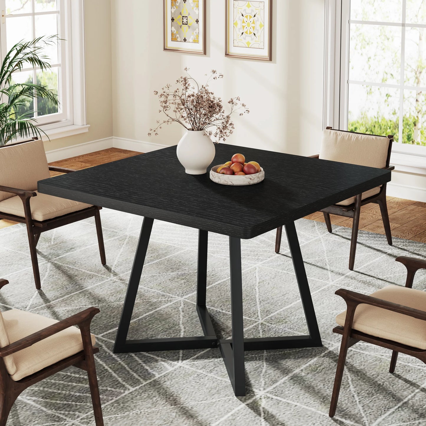 Tribesigns Industrial Square Dining Table With Metal Base Wooden Top