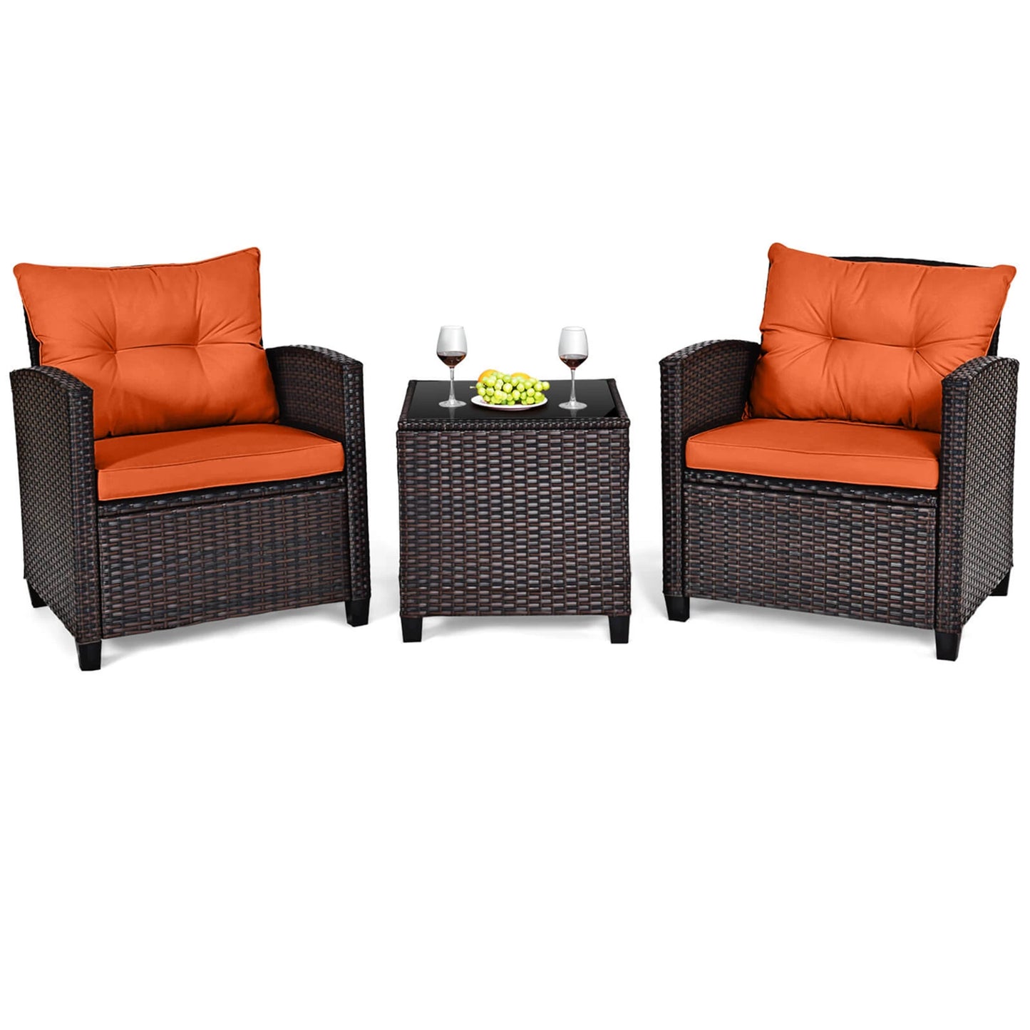 HOMASIS 3-Piece Patio Rattan Sofa Set Cushioned Weatherproof