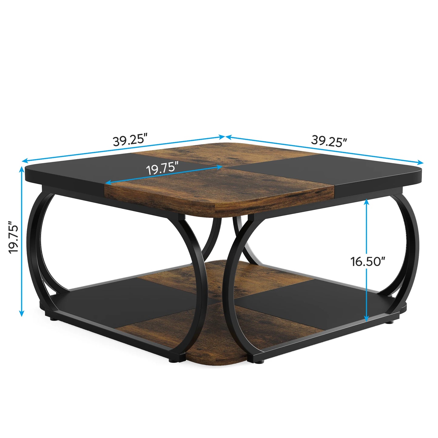 Tribesigns Square Coffee Table With Two Tiers And Metal Frame