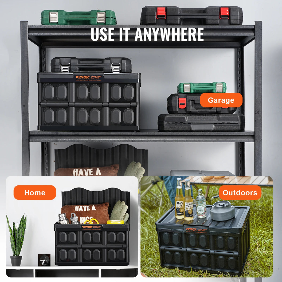 Stackable Collapsible Storage Bins With Lids, Three Piece Crate Set