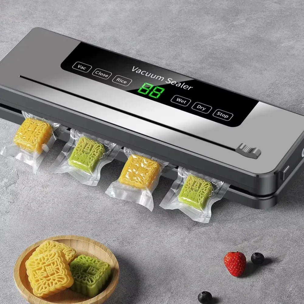 Electric Vacuum Sealer Machine, Touch Button Food Storage Sealer with Built-in Cutter – Dry/Wet Sealing for Kitchen Packaging