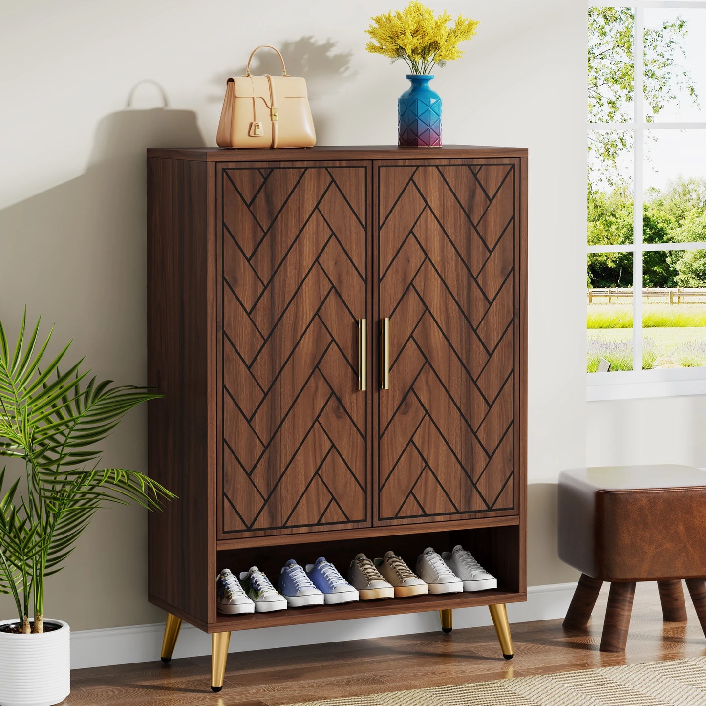 Tribesigns Six Tier Shoe Cabinet With Doors