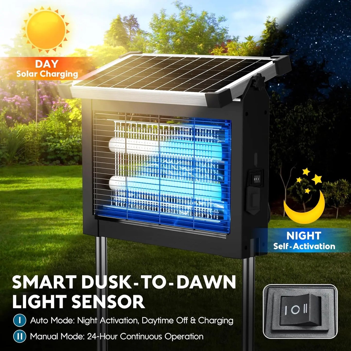 Solar Mosquito Zapper Outdoor 4500V Waterproof With Panel Sensor