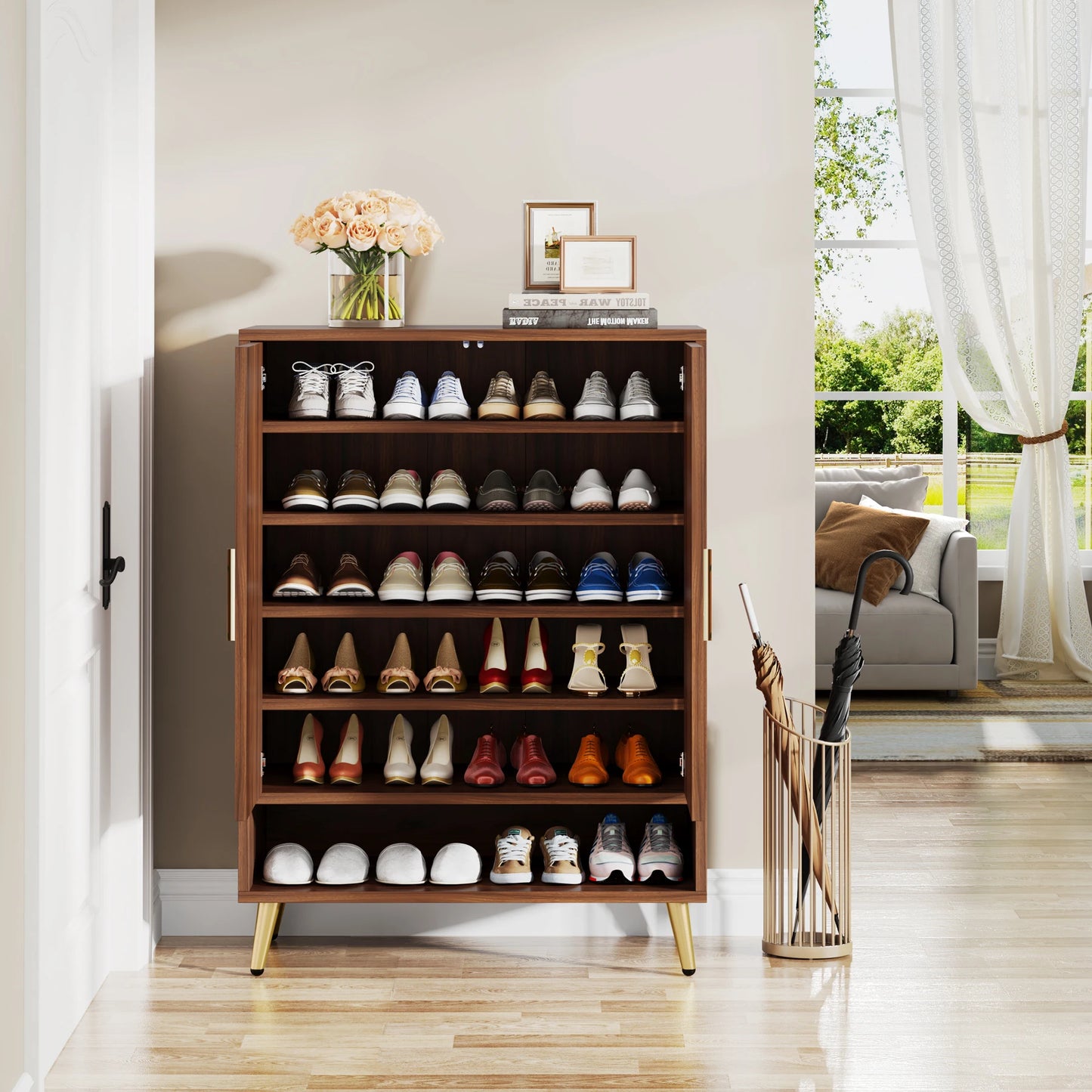 Tribesigns Six Tier Shoe Cabinet With Doors