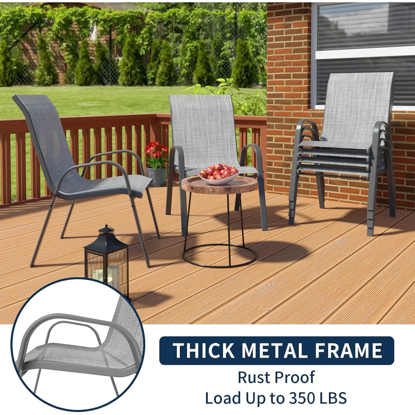 AuAg Outdoor Stackable Dining Chairs, 6-Piece High Back Set