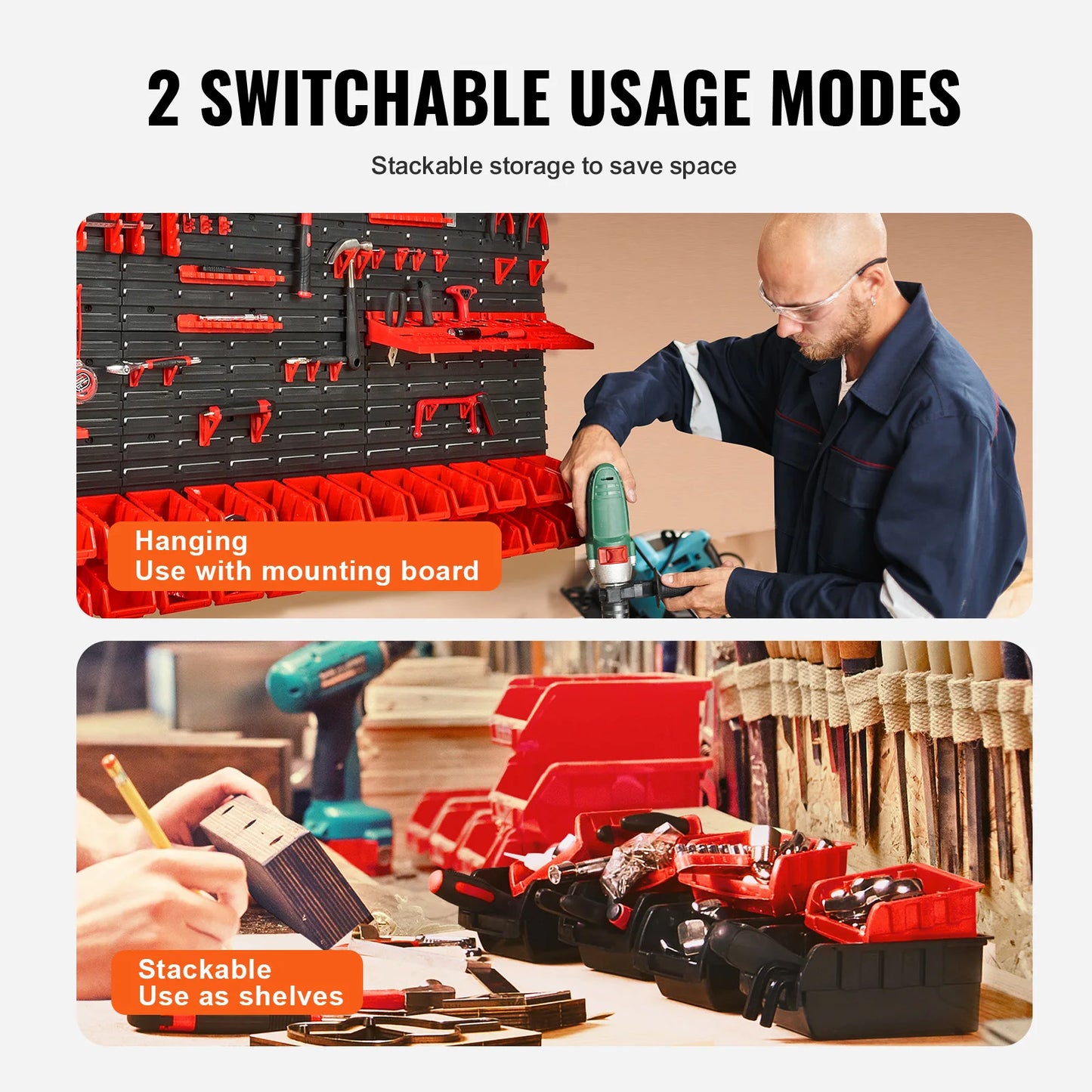 SucceBuy Wall Mounted Storage Bins Rack Organizer for Garage