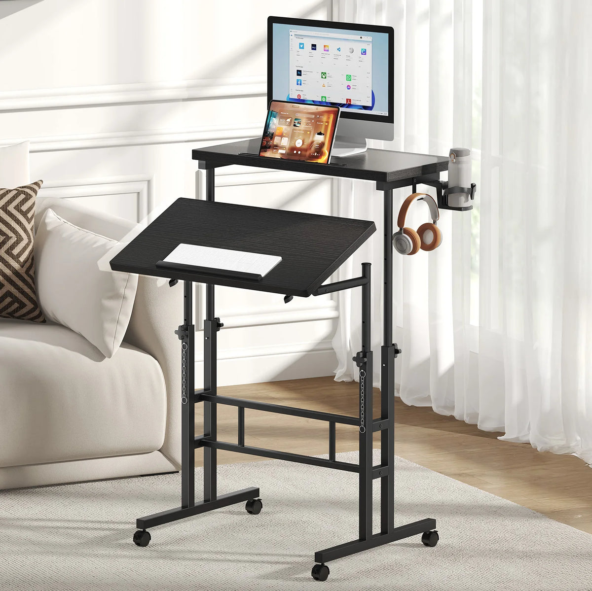 MCQ Rolling Height Adjustable Standing Computer Desk for Home Office