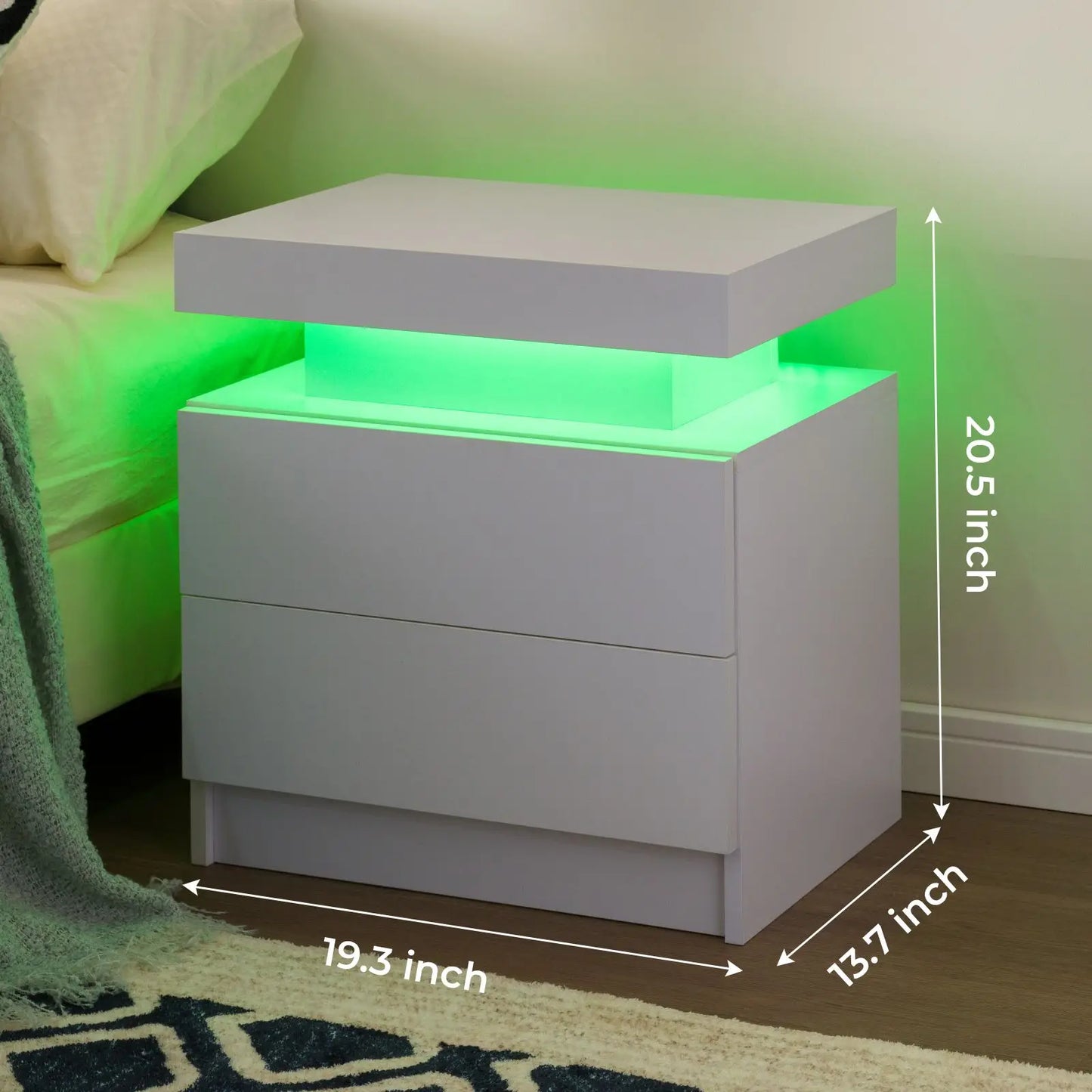 Cubehom Nightstand Set Of 2 With LED Light Two Drawers