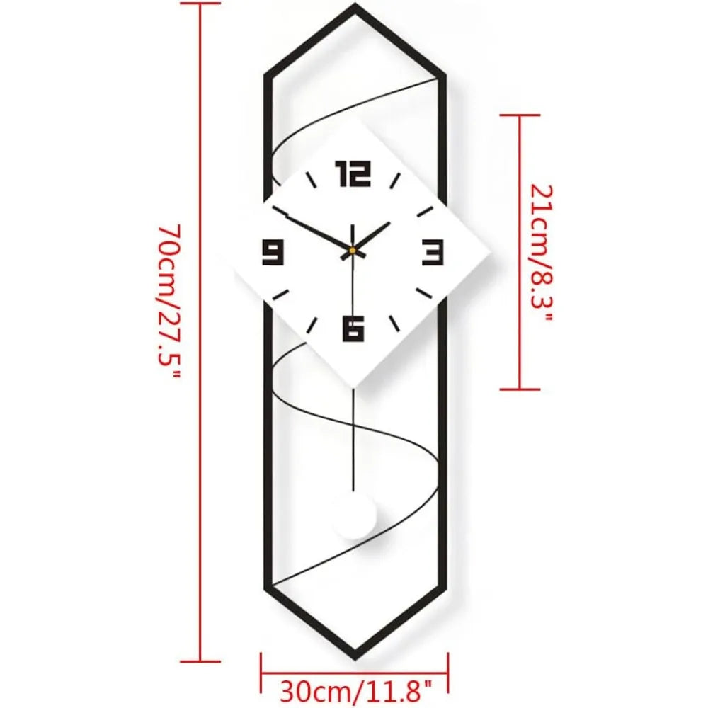 Quartz Swing Silent Wall Clock With Pendulum Metal Modern Decor