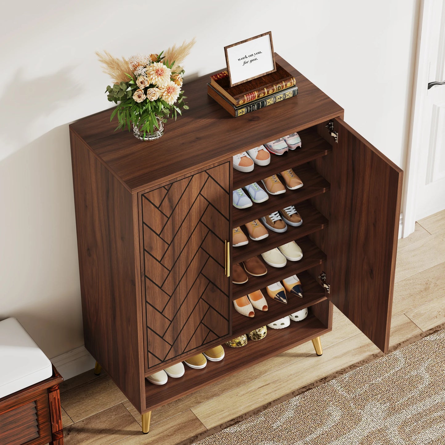 Tribesigns Six Tier Shoe Cabinet With Doors