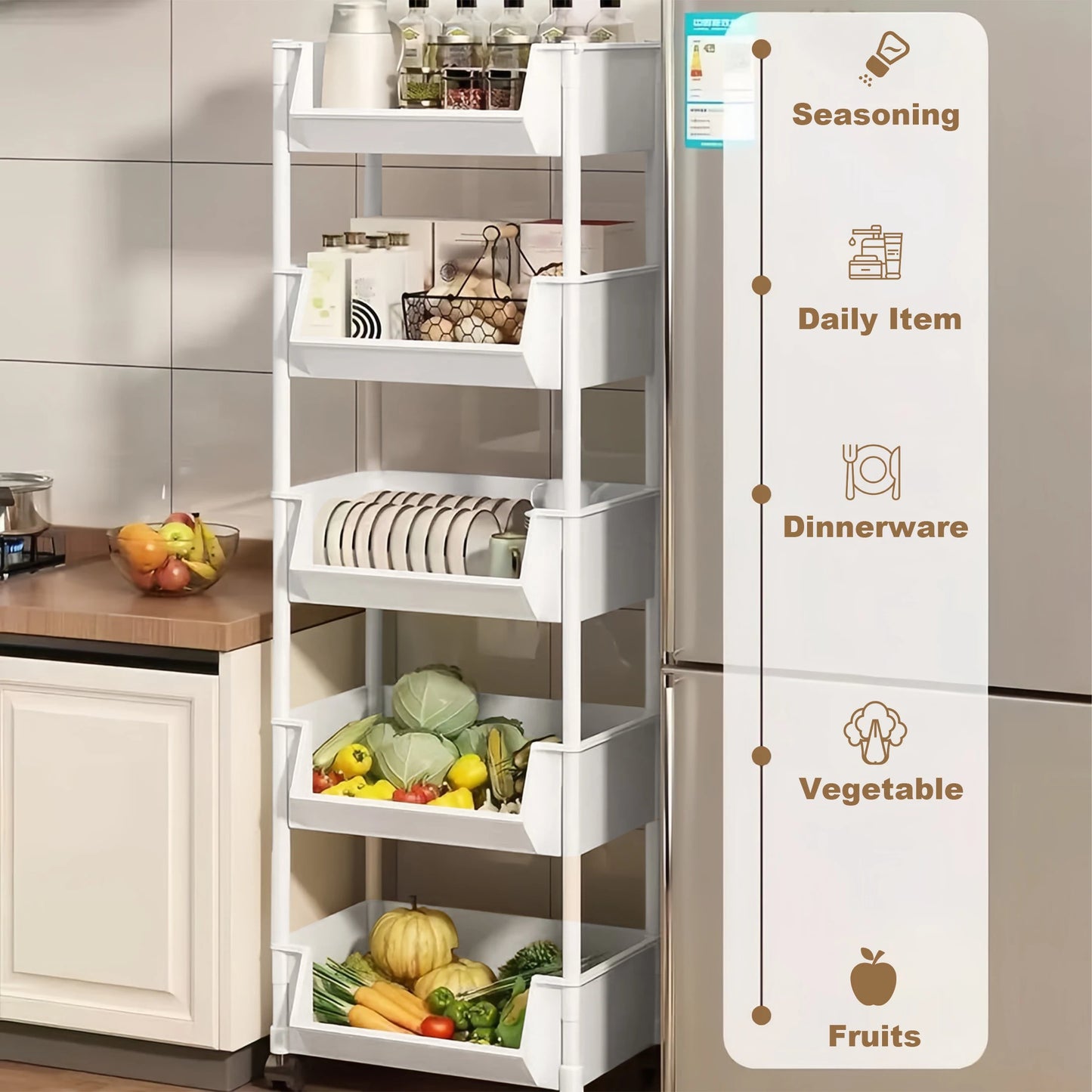 Trolley Bookshelf Storage Rack for Kitchen and Living Areas