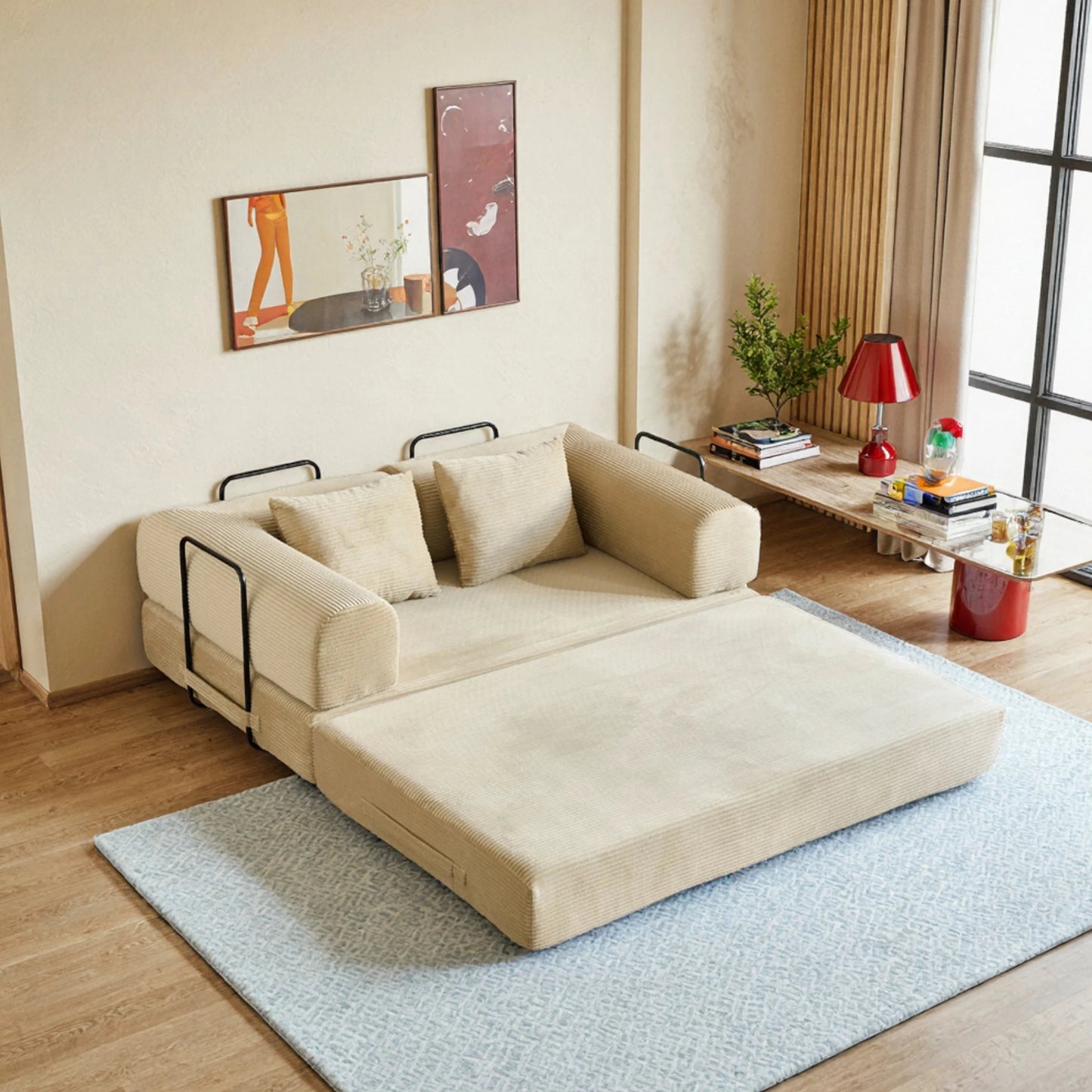 THOLASIS 4-in-1 Cloud Boneless Convertible Floor Sofa Bed